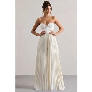 NWT Club L London Lorelai Corset Plisse Wide-Leg Jumpsuit Cream Women's Size 6